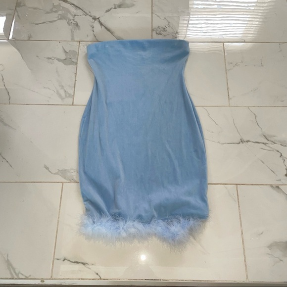 She's Breaking Hearts Velour Mini Dress-Light Blue - Picture 3 of 5